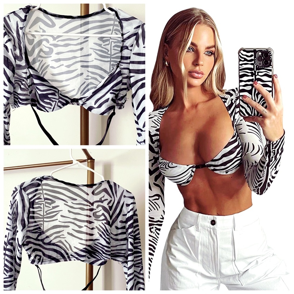 ❤️🦓Trendy Long sleeve Zebra print crop top 🦓